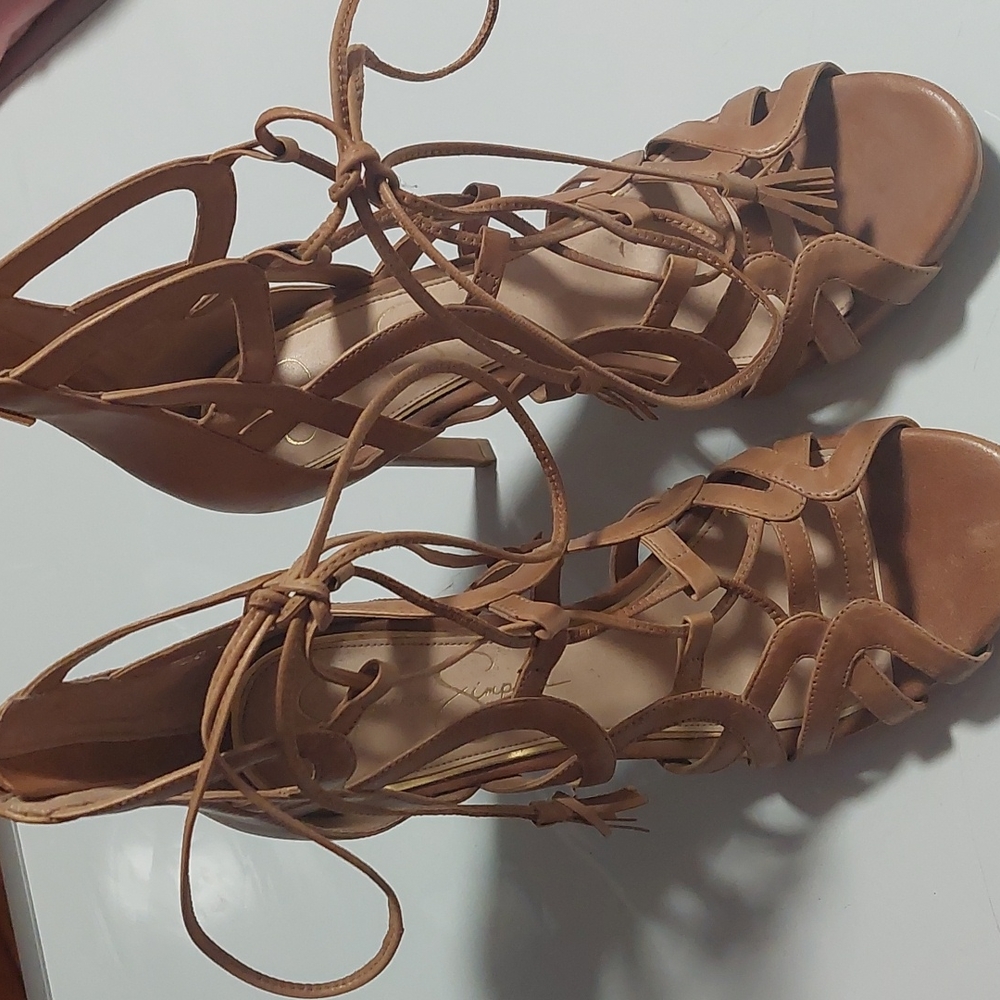 Jessica Simpson leather strap up open toe heels with 4.5 inches
